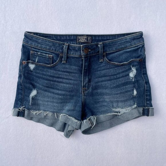 Abercrombie and Fitch Harper Dark Wash Distressed Low Rise Shorts Size 0 y2k - Picture 1 of 7